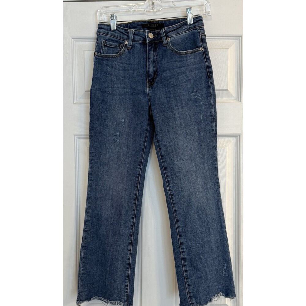 Risen Jeans Womens 27 (Sz 5) Blue Straight Leg Frayed Hem Crop RDP1207 Exc. Cond